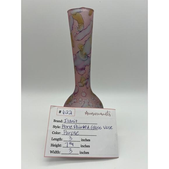 VTG Ilanit Hand Painted Glass Vase 1950's Israel Purple Watermark Spots Design - Picture 5 of 5